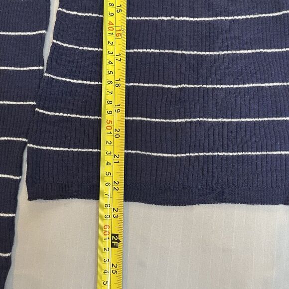 360 Sweater Womens Small Pullover Cold Shoulder Ribbed Striped Stretch Blue/Whit - Picture 4 of 6